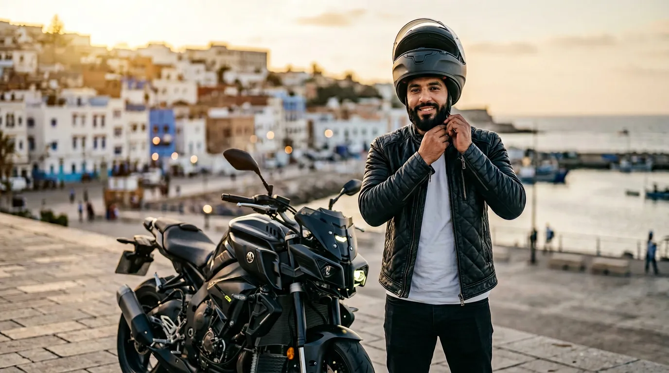 Motard sur la côte marocaine — assurance moto et deux-roues à Tanger avec RMA Assurance Al Boughaz