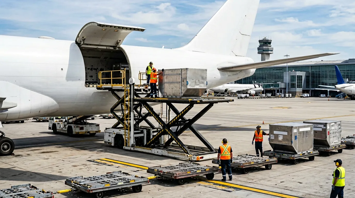 Avion cargo et manutention fret aérien sur tarmac